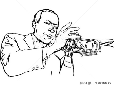 ジャズ、線画、トランペッター 93046635