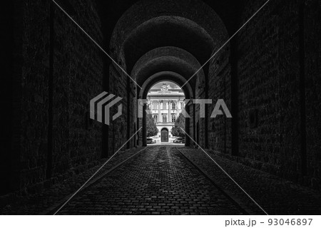 Dark gate is tunnel located near Esztergom basilica in Hungary 93046897