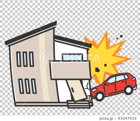 Illustration of a house damaged by a car 93047433