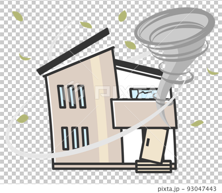 Illustration of a house damaged by a tornado 93047443