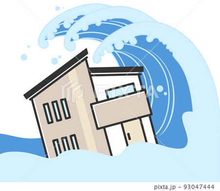 津波の被害に遭う家のイラスト 93047444