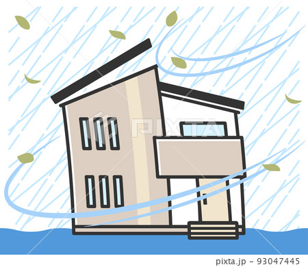 台風の被害に遭う家のイラスト 台風の被害に遭う家のイラスト 93047445
