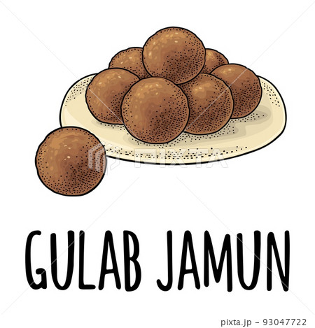 Gulab jamun. Indian traditional food. Vector color realistic illustration. Isolated on white Gulab jamun. Indian traditional food. Vector color realistic illustration. Isolated on white 93047722