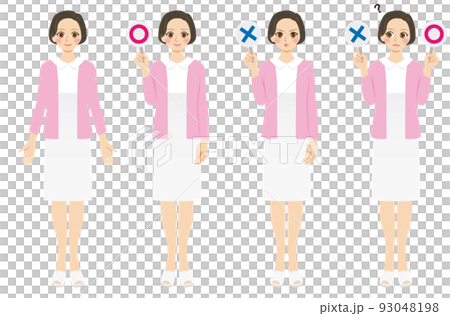 働く女性イラストセット　全身　看護師　マルとバツ 93048198