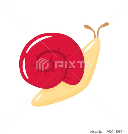 Cute cartoon snail with red shell isolated on white background. Decorative element for cosmetics packaging. Flat vector illustration. 93048964