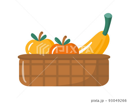 Fruits and vegetables box. Apples and squash in crate. Organic farm products, autumn harvest.  93049266