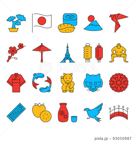 Japan icon set in colored line style Japan icon set in colored line style 93050987
