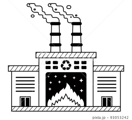 black icon with pipe and smoke. waste incineration plant. 93053242