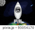 Space conqueror. Flight to new stars, rocket takeoff, cosmodrome, earth orbit, astronaut. 93054170