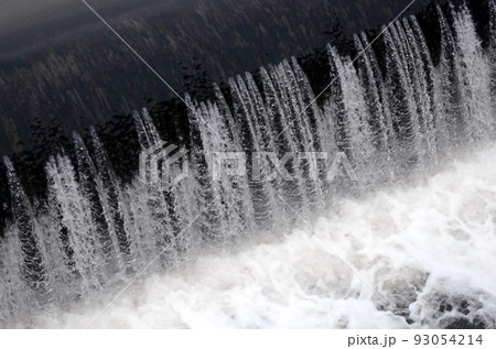 A picture of the flowing water. The dam is designed to regulate the water level in rivers within the city and to provide technical water to industrial objects 93054214