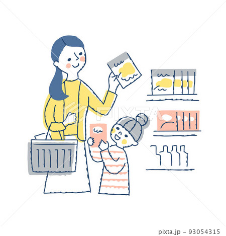 スーパマーケットで買い物する親子 93054315