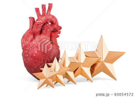 Human heart with five golden stars. 3D rendering 93054572