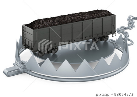 Mineral wagon with coal inside bear trap, 3D rendering 93054573