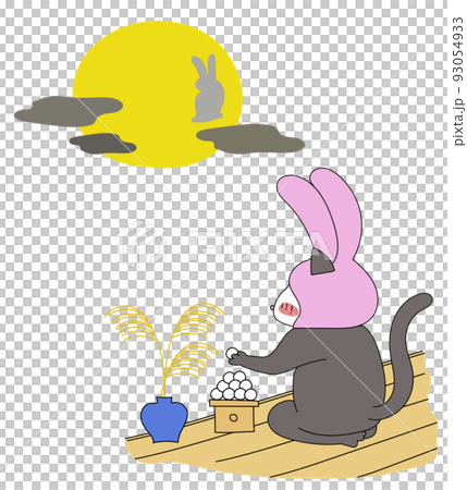 一隻像兔子一樣的貓在門廊上看月亮 93054933