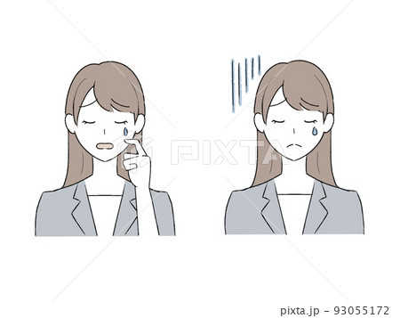 涙を流して悲しむ　スーツの女性　イラスト 93055172