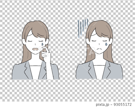 涙を流して悲しむ　スーツの女性　イラスト 93055172