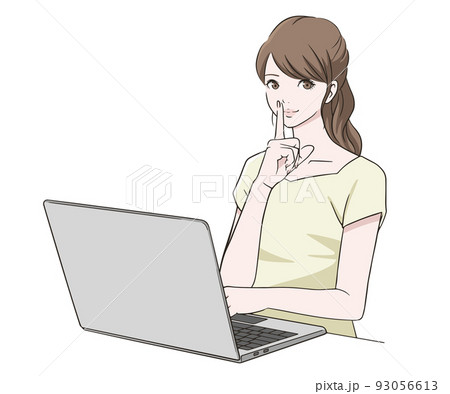 PC前で人差し指を口に当てる女性 PC前で人差し指を口に当てる女性 93056613