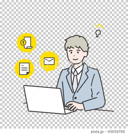 デジタルツールを活用するビジネスマンのイラスト素材　業務効率化 93058700