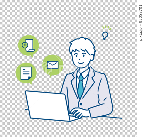 デジタルツールを活用するビジネスマンのイラスト素材 業務効率化 デジタルツールを活用するビジネスマンのイラスト素材 業務効率化 93058701