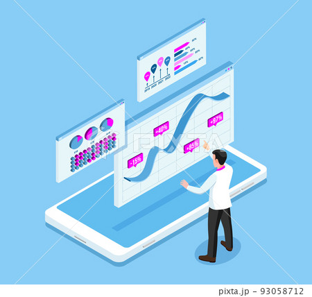 Modern 3d isometric design concept of Data Analysis with business people working with Data Visualization for website and mobile website. Vector Illustration eps10 93058712