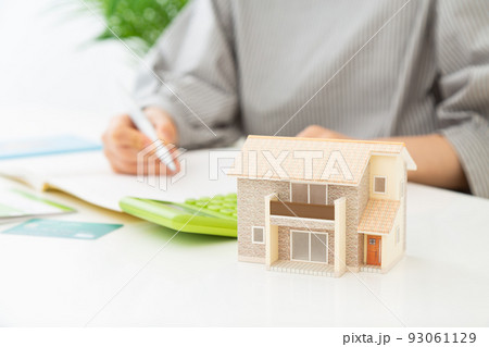 家計簿をつける若い女性の手元 93061129