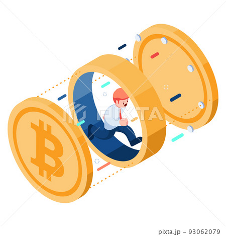Isometric Businessman Running Inside Bitcoin 93062079