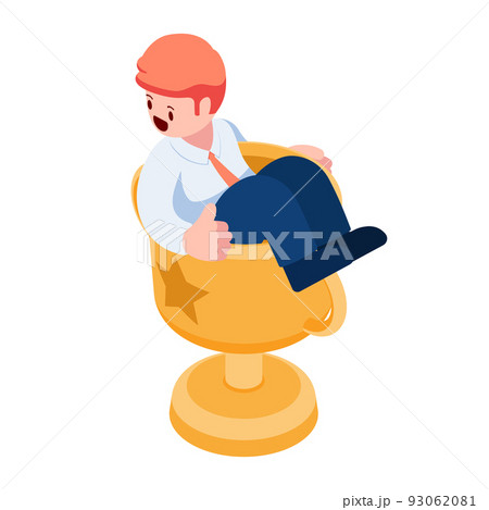 Isometric Businessman Showing Thumbs Up Inside Winner Trophy 93062081