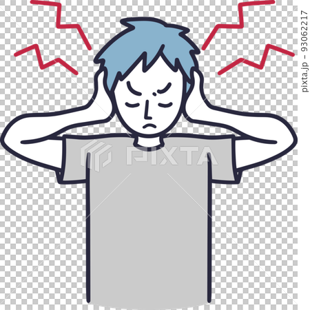 騒音で耳をふさぐ男性　シンプルイラスト 93062217