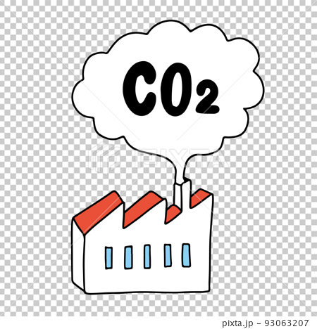 CO2を排出する工場の手描きイラスト 93063207