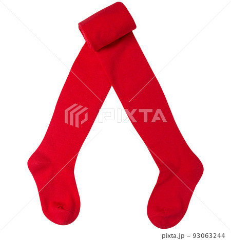 red children's tights, half folded, on a white background 93063244