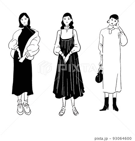 おしゃれな女性のベクター線画セット 93064600