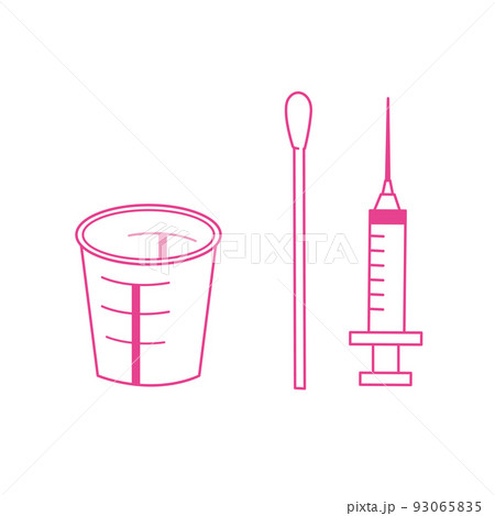 検尿カップと綿棒と注射器 93065835