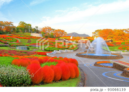 青空と紅葉の公園の風景 青空と紅葉の公園の風景 93066139