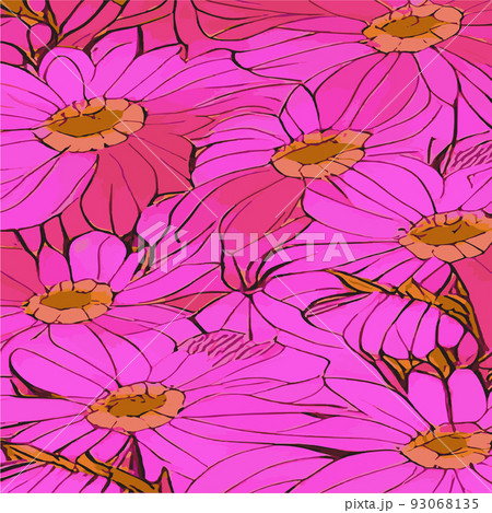 Trendy bright floral drawing pattern in many kinds of colors. Botanical motifs are scattered randomly. vector texture. For fashion imprint. Bright pink and red decorative flowers. Vintage wild flowers Trendy bright floral drawing pattern in many kinds of colors. Botanical motifs are scattered randomly. vector texture. For fashion imprint. Bright pink and red decorative flowers. Vintage wild flowers 93068135