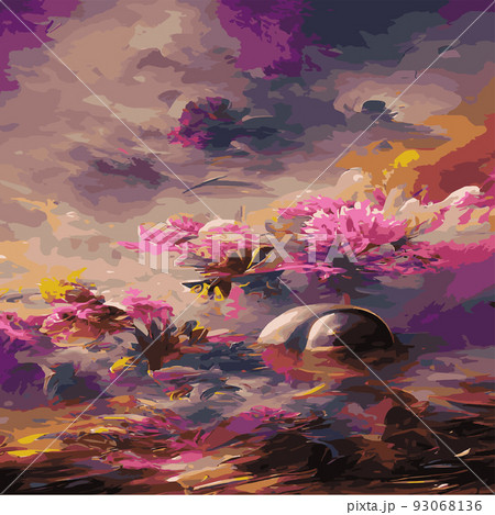 surreal pattern of bright floral blot as a background, Abstract vintage ornamental psychedelic pattern with floral motifs. Amazing vector tropical flowers 93068136