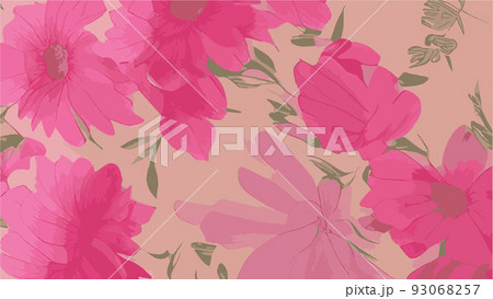 Trendy bright floral drawing pattern in many kinds of colors. Botanical motifs are scattered randomly. vector texture. For fashion imprint. Bright pink and red decorative flowers. Vintage wild flowers 93068257