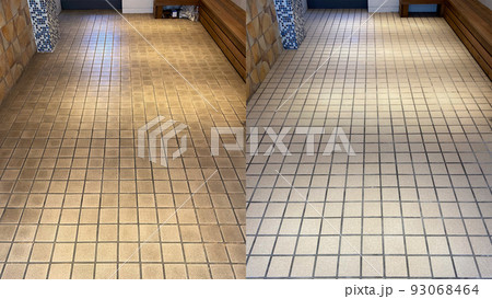 Before and after, cleaning an old beige ceramic floor Before and after, cleaning an old beige ceramic floor 93068464