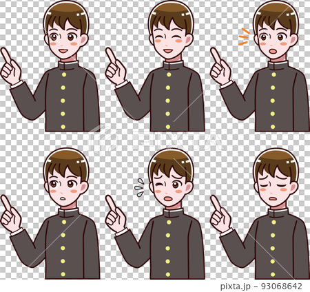 Illustration set of a boy in a school uniform pointing 93068642