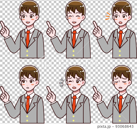 Illustration set of a boy in a uniform blazer pointing 93068643