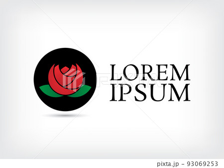 red circle rose with green leaves logo design template 93069253
