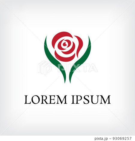 red rose with green leaves logo design template 93069257