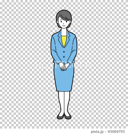 スーツ姿の手を前にした女性の全身 線あり スーツ姿の手を前にした女性の全身 線あり 93069705