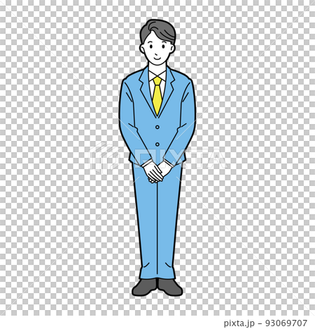 スーツ姿の手を前にした男性の全身　線あり 93069707