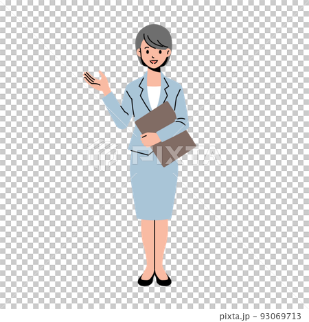 The whole body of a woman in a suit guiding her without lines 93069713