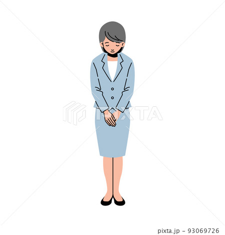 スーツ姿のおじぎする女性の全身　線なし 93069726