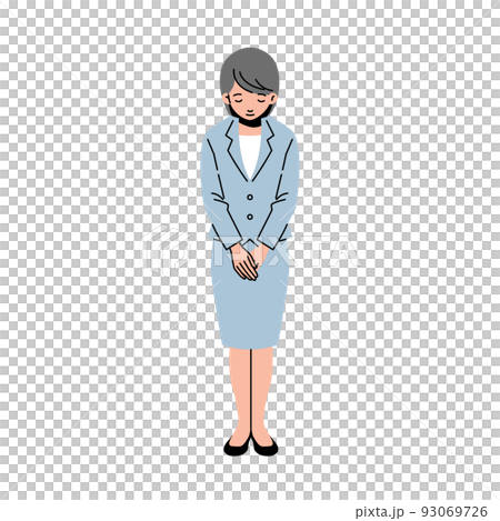スーツ姿のおじぎする女性の全身　線なし 93069726