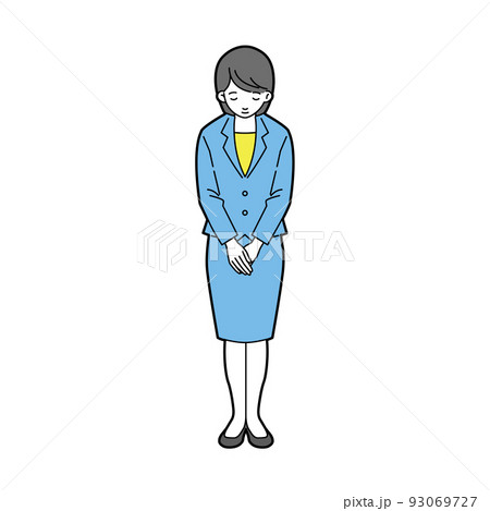 スーツ姿のおじぎする女性の全身 線あり スーツ姿のおじぎする女性の全身 線あり 93069727