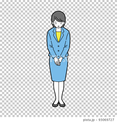 スーツ姿のおじぎする女性の全身 線あり スーツ姿のおじぎする女性の全身 線あり 93069727