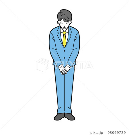 スーツ姿のおじぎする男性の全身 線あり スーツ姿のおじぎする男性の全身 線あり 93069729