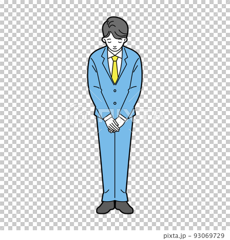 スーツ姿のおじぎする男性の全身 線あり スーツ姿のおじぎする男性の全身 線あり 93069729